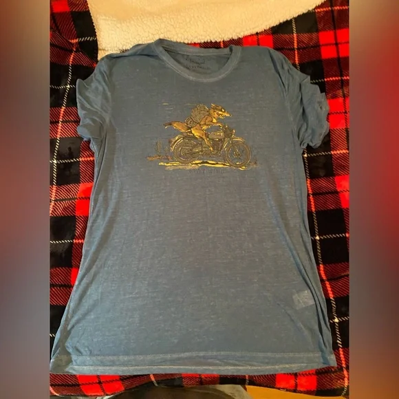 Lucky Brand Blue Motorcycle Graphic Tee - Picture 1 of 6
